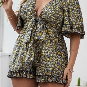 Never worn - floral front knot romper